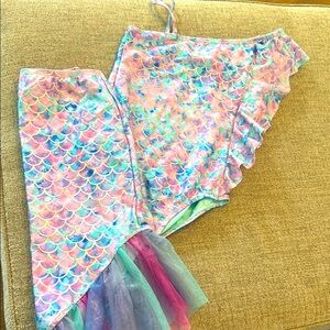 NEW Colorful Mermaid Scale swimsuit with coverup skirt